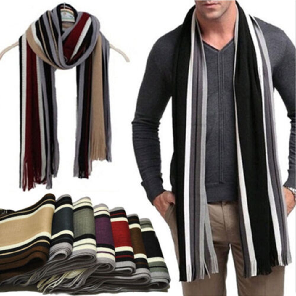Wool Scarf Men - Cachecol listrado masculino de caxemira moda