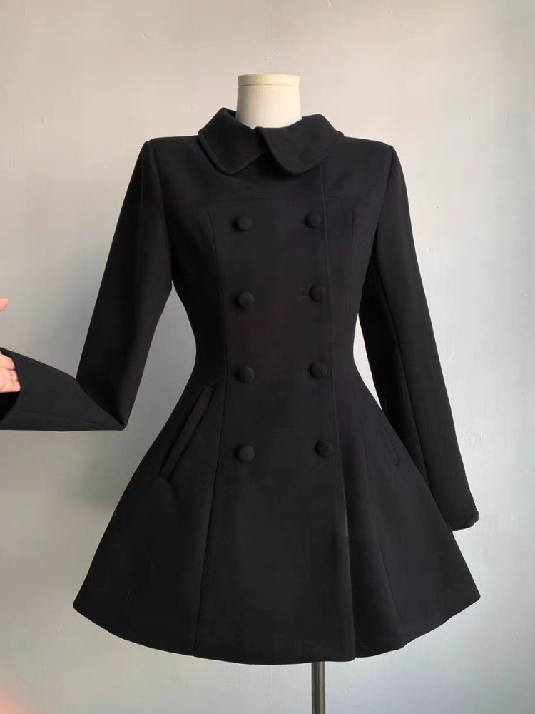 Wool Coat Peacoat - Casaco Feminino de Lã Preto Estilo
