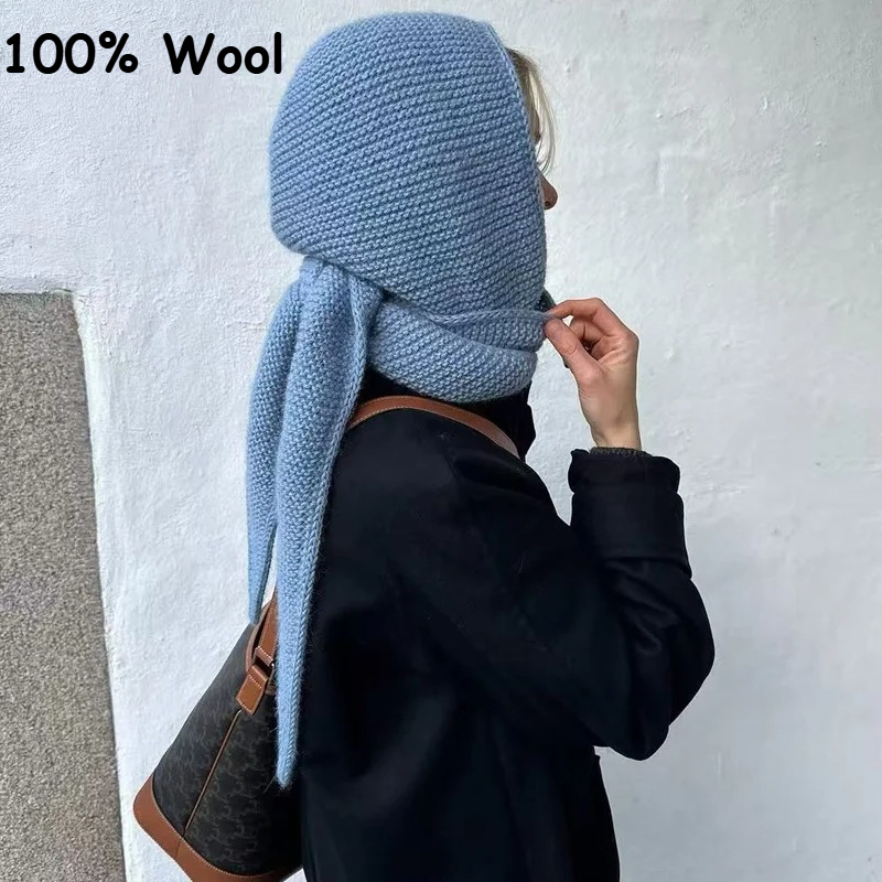 Knit Beanie Hat Warm - Cachecol Grande de Lã 100% Big