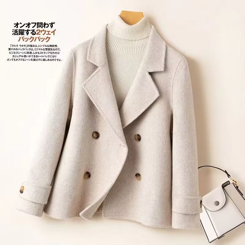 Wool Coat Peacoat - Casaco Feminino de Lã Dupla Face