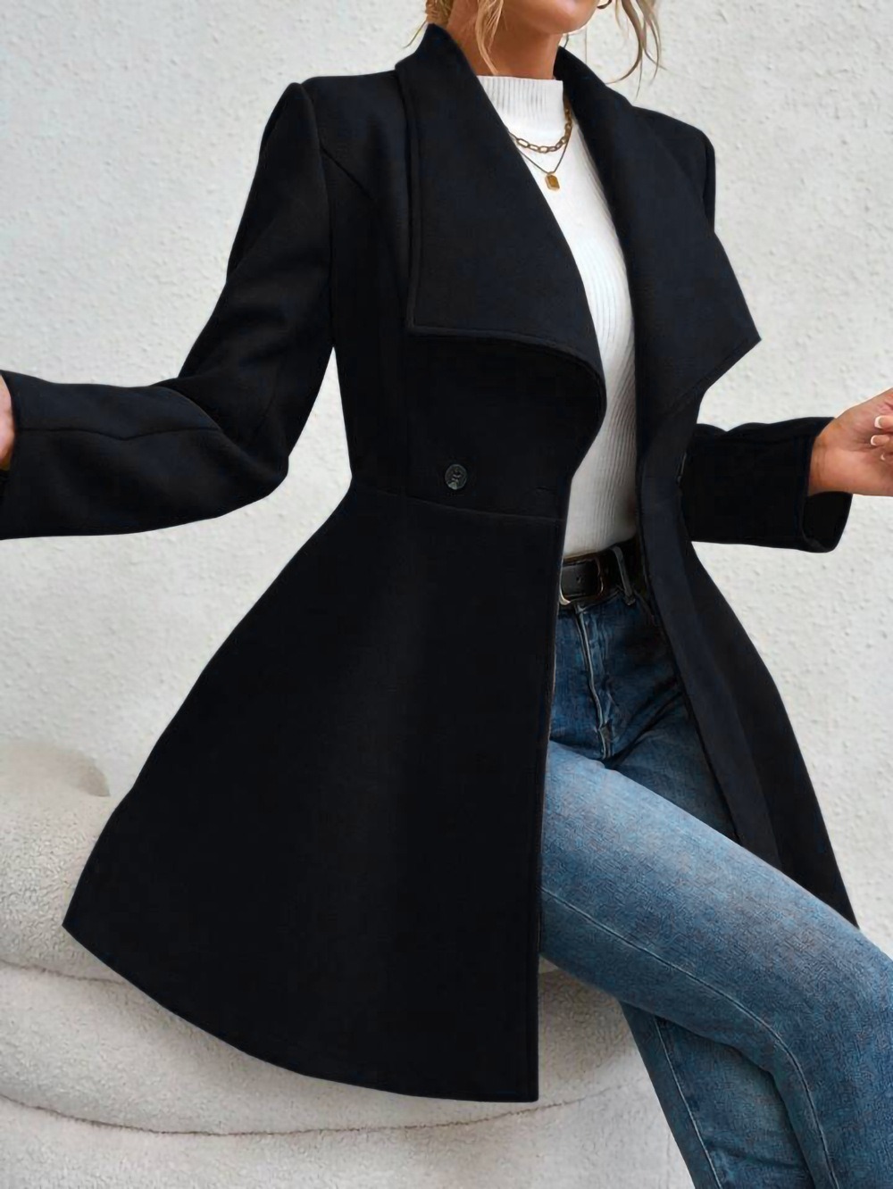 Casaco Feminino de Lã Elegante - Wool Coat Peacoat avaliação e preço