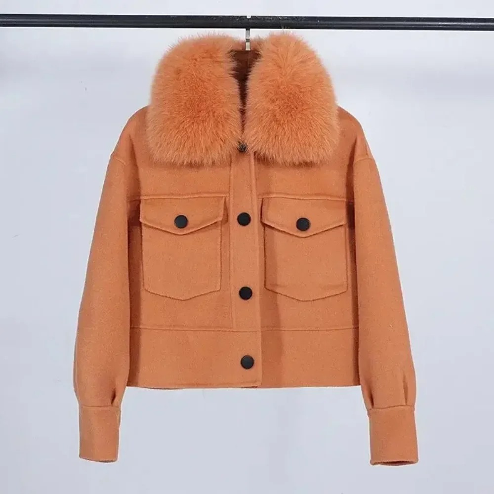 Lã feminina casaco de pele nov - Wool Coat Peacoat avaliação e preço