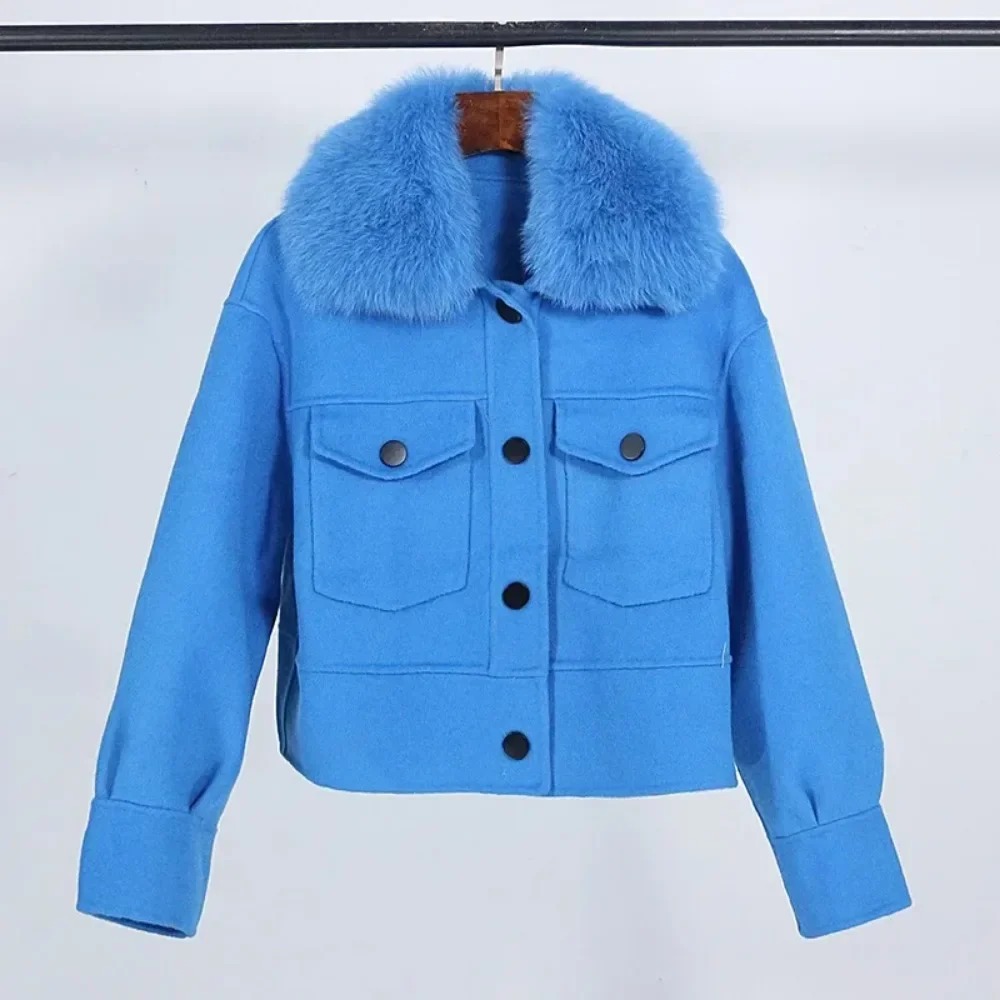 Lã feminina casaco de pele nov - Wool Coat Peacoat avaliação e preço